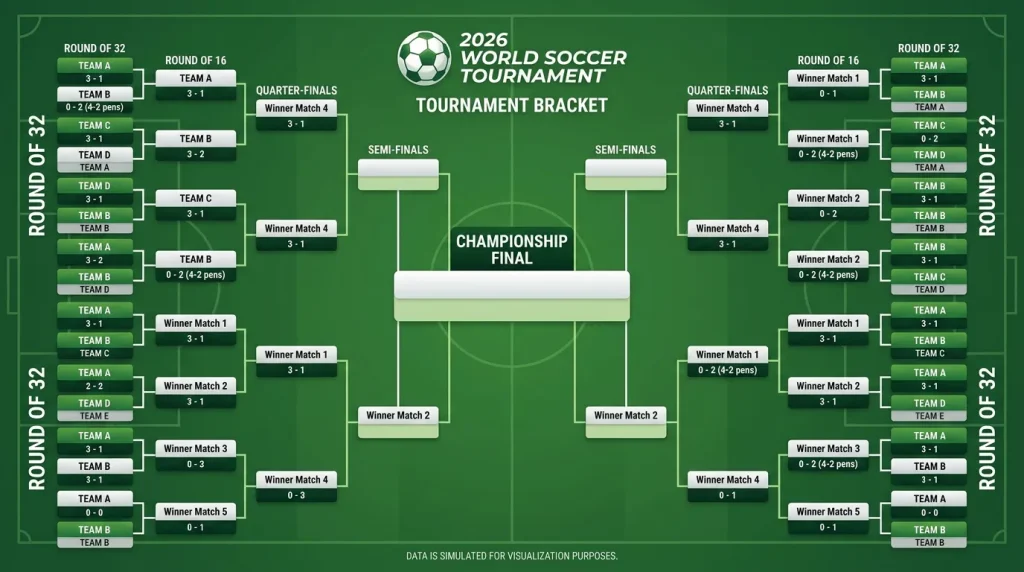 D'WM 2026 Knockout-Struktur vun der Round of 32 bis zum Finall